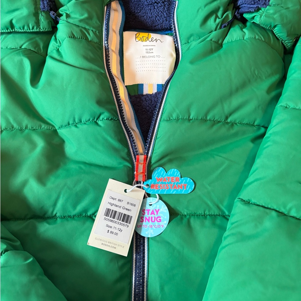 NWT Boden Green Puffer Jacket